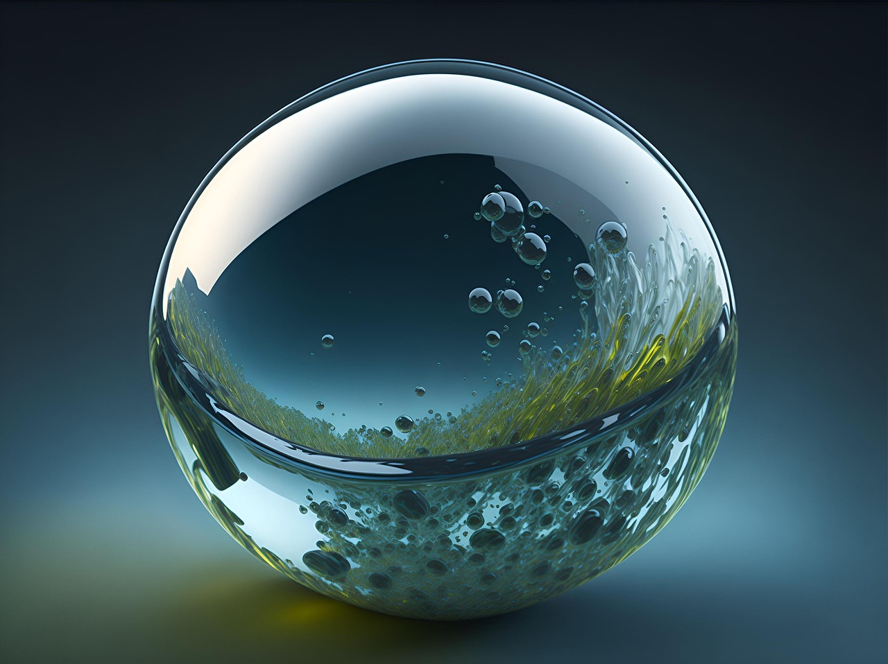 glass, light, crystal, quartz, bubbles, clear, sphere, ai generated